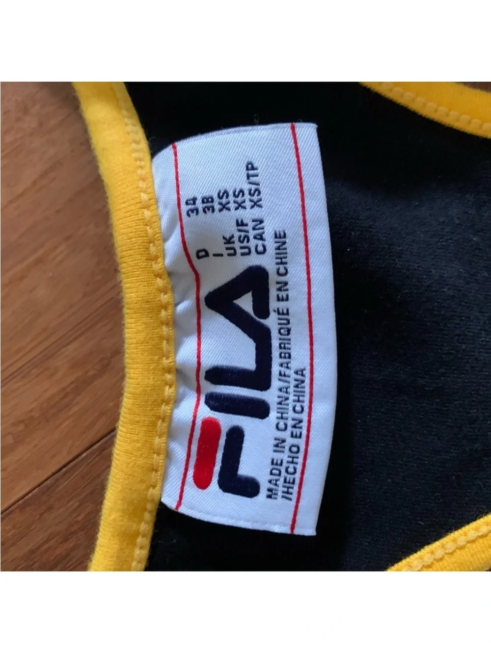NWT FILA Rebeca Racerback Crop Top Bra Yellow Black Logo Cotton Sports Bralette